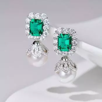 BELLA BOX Прямая трансляция новой модели изумрудных турмалиновых жемчужных серег Princess Wind Square Earrings Jewelry Earrings зелёный