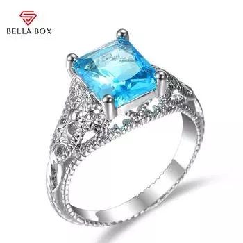 Bella Box прямоугольные каменные женские кольца Яркий небесно-голубой цвет Благородное женское кольцо на палец для вечеринки Высококачественные модные аксессуары 6 синий