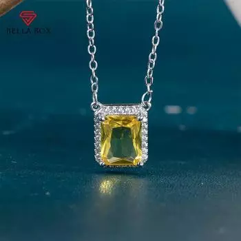 Bella Box ярко-розовый/желтый кулон с фианитами, ожерелье для женщин, серебряный цвет, о-цепочка, модные нежные аксессуары для вечеринок для девочек, ювелирные изделия 45cm розовый