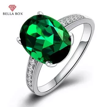 Bella Box Роскошное Изумрудное Кольцо 925 Посеребренные Кольца Для Женщин Винтажное Юбилейное Вечернее Кольцо Изящные Женские Ювелирные Изделия Романтические 6 зелёный