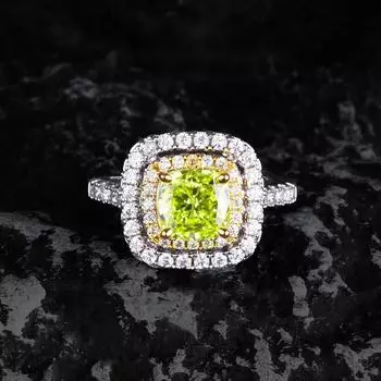 BELLA BOX Роскошное регулируемое кольцо с огранкой ледяного цветка и зеленым цирконием, подходящее для женских свадебных вечеринок, ювелирные изделия высокого класса Adjustable Opening зелёный