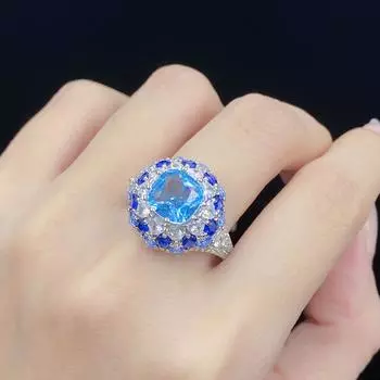 BELLA BOX Роскошное высококачественное имитация морского голубого топаза, регулируемое кольцо, подходящее для повседневной женской вечеринки, модные ювелирные изделия Adjustable Opening синий