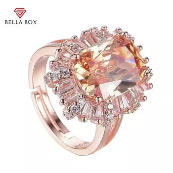 BELLA BOX Роскошное женское кольцо с цирконом овальной формы цвета шампанского на свадьбу Resizable шампанского