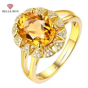 BELLA BOX Роскошные кольца с бриллиантами и цитрином для свадьбы, помолвки и коктейля для женщин, ювелирные изделия Resizable жёлтый