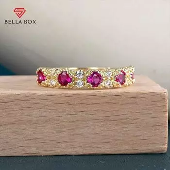 Bella Box Роскошные кольца золотого цвета с инкрустацией розово-красного циркона элегантные женские кольца для свадебной вечеринки нежные модные украшения 6 красный