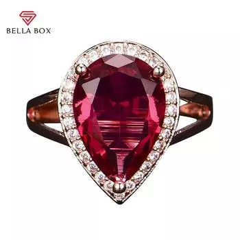 BELLA BOX Роскошные открытые кольца для женщин Кольца с подвесками в виде капли воды Свадебные обручальные женские ювелирные украшения Resizable красный
