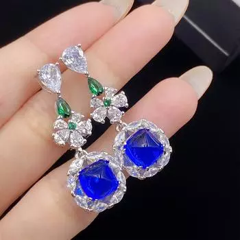 BELLA BOX Роскошные серьги-подвески с имитацией сапфира в форме сахарной башни, подходящие для повседневной женской вечеринки, ювелирные изделия высокого класса синий