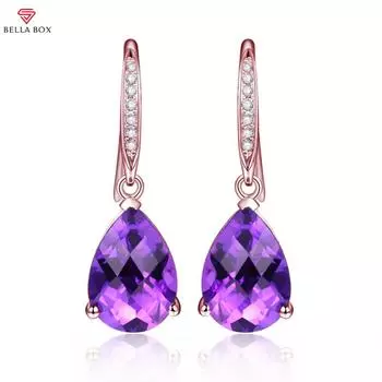 BELLA BOX Роскошные серьги с драгоценными камнями цвета аметиста, женственные серьги с пряжкой из белого золота для девушки, подарок на День святого Валентина розового золота