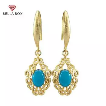 BELLA BOX Роскошные серьги с имитацией синей бирюзы для женщин, овальные серьги с подвесками для ушей, свадебные и помолвочные ювелирные украшения синий
