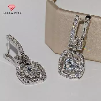 BELLA BOX роскошные серебряные серьги с кристаллами кубического циркония для женщин, аксессуары для свадьбы и помолвки, блестящие серьги, ювелирные изделия