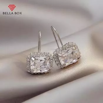 BELLA BOX Роскошные свадебные серьги-крючки, простой элегантный дизайн, блестящие серьги с фианитом, эстетические серьги, новые модные украшения для женщин белый