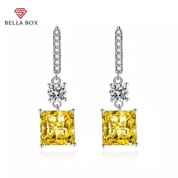 BELLA BOX Роскошные женские квадратные серьги с бриллиантами, подарок на свадьбу, помолвку и вечеринку синий