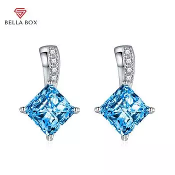 BELLA BOX Роскошные женские серьги-гвоздики с квадратными бриллиантами, подарок на свадьбу, помолвку и вечеринку синий