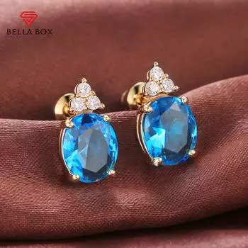 BELLA BOX Роскошные женские серьги-гвоздики с большим овальным цирконием, простой классический дизайн, 8 цветов, универсальные женские серьги, подарок для женщин 5