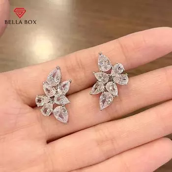 BELLA BOX Роскошные женские серьги-гвоздики с кристаллами кубического циркония для свадьбы, изысканные серьги для пирсинга, темпераментные элегантные украшения для ушей