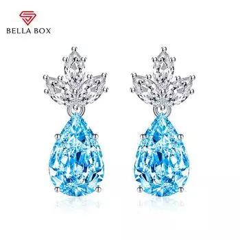 BELLA BOX Роскошные женские серьги-гвоздики в форме капли с цветком на свадьбу, помолвку, подарок синий