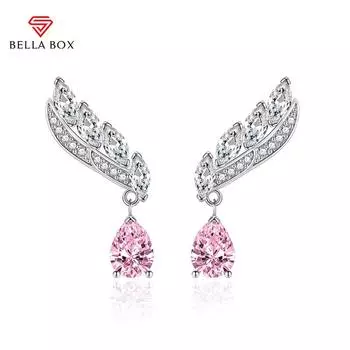 BELLA BOX Роскошные женские серьги-капли, серьги-капли, многоцветные серьги-сокровища, серьги с перьями, свадьба, помолвка, вечеринка розовый