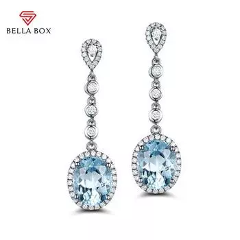 BELLA BOX Роскошные женские серьги-капли круглой формы овальной формы с имитацией топаза, подарок на свадьбу, помолвку и вечеринку небесно-голубой