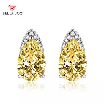BELLA BOX Роскошные женские серьги с цирконом, женские серьги с каплями воды и желтыми бриллиантами, подарок на свадьбу, помолвку и вечеринку синий