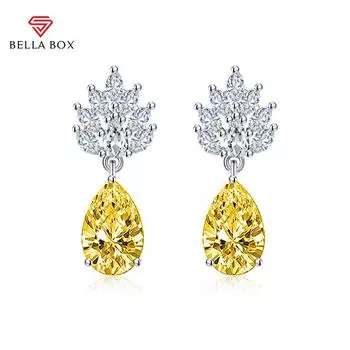 BELLA BOX Роскошные женские серьги с белым цветком и цирконием, подарок на свадьбу, помолвку и вечеринку синий