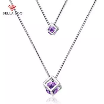 Bella Box Роскошный кулон Love Cube Двухслойное ожерелье для женщин Церемония свадьбы Уникальное ожерелье Новые модные ювелирные изделия на свадьбу фиолетовый