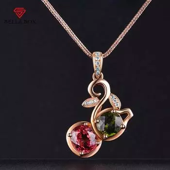 Bella Box розовое золото, натуральный красный, зеленый кулон, цвет тыквы, ферро, цвет, ожерелье с сокровищами, цепочка на ключицы для женщин, очаровательные повседневные ювелирные украшения красный/зелёный