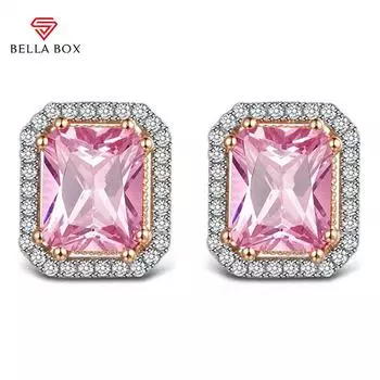 BELLA BOX розовые серьги-гвоздики с кубическим цирконием для женщин, простые стильные женские аксессуары геометрической формы, модные ювелирные изделия для танцевальной вечеринки