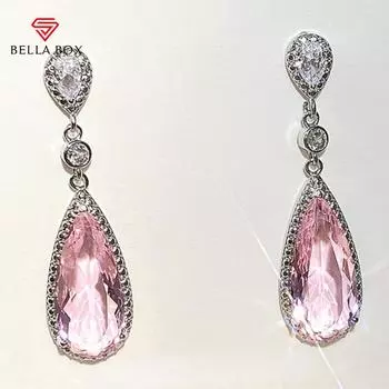 BELLA BOX розовые серьги-капли с фианитами для женщин, роскошные серебряные элегантные женские аксессуары, эффектные ювелирные изделия для танцевальной вечеринки