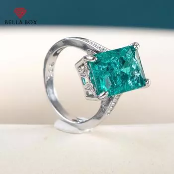 Bella Box с большим прямоугольным камнем, женские кольца, ярко-зеленый цвет, благородное женское кольцо на палец для вечеринки, модные аксессуары высокого качества 6 зелёный