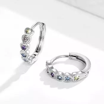 BELLA BOX Новые серьги-кольца из циркония в форме сердечек радужного цвета подойдут для повседневной вечеринки