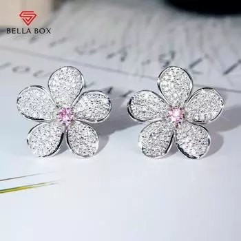 BELLA BOX серьги-гвоздики с цветком для женщин, блестящие циркониевые аксессуары для романтической вечеринки, женские эффектные ювелирные изделия