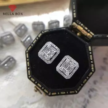 BELLA BOX серьги-гвоздики с фианитом геометрической формы, серьги для пирсинга ушей, роскошные свадебные украшения для женщин