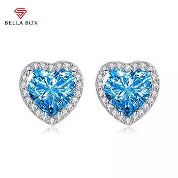 BELLA BOX Серьги-гвоздики с имитацией циркона 5А в форме сердца с розовым бриллиантом и желтым бриллиантом, аксессуары для вечеринок синий