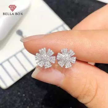 BELLA BOX серьги-гвоздики с кристаллами и цветком с блестящим кубическим цирконием, нежные женские аксессуары для ушей, повседневная одежда, вечерние, новые модные ювелирные изделия