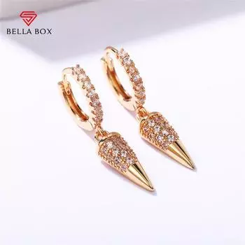BELLA BOX серьги-капли в металлическом стиле с геометрическим рисунком для женщин, роскошные серьги с инкрустацией CZ золотого цвета, модные универсальные серьги для девочек, ювелирные изделия