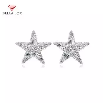 BELLA BOX, серьги в современном стиле со звездами для женщин, свежий стиль, серебряный цвет, белый цвет, аксессуары с фианитом, шикарные серьги для девочек, повседневная одежда, ювелирные изделия