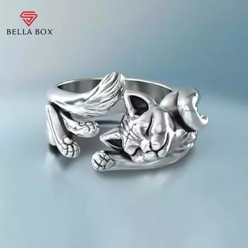 Bella Box серебряное кольцо с котом в металлическом стиле, простое стильное кольцо на палец для женщин и девочек, подарок, модные ювелирные изделия с животными, размер 5-10 5 серебряный