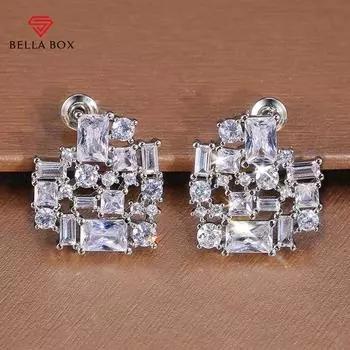 BELLA BOX серебряные серьги-гвоздики в форме сердца для женщин, блестящий кубический цирконий, свадебные, помолвочные, модные ювелирные изделия белый