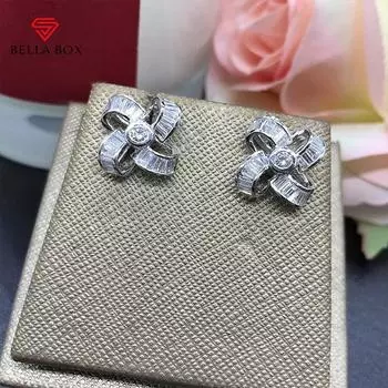BELLA BOX шикарные серьги-гвоздики с белым фианитом в форме цветов женские аксессуары для ушей свадебные и помолвочные эффектные ювелирные изделия
