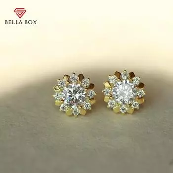 BELLA BOX шикарные серьги-гвоздики в форме цветка золотого цвета для женщин, ослепительные простые стильные женские серьги с фианитом, новые модные ювелирные изделия