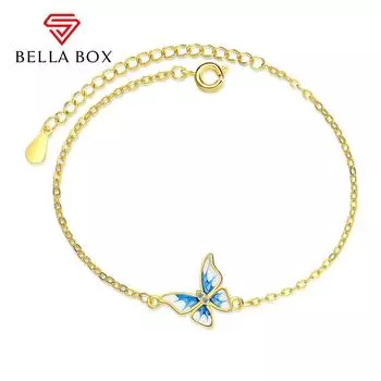BELLA BOX Синий браслет-бабочка Темпераментный позолоченный простой женский браслет с бриллиантами