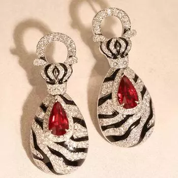 BELLA BOX Современный винтажный комплект из рубинов зебрового цвета, кольцо с леопардовым принтом, съемные серьги, серьги-подвески для женщин No.2 красный