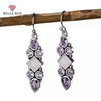 BELLA BOX созданы винтажные серьги-капли с лунным камнем и аметистом для женщин, серьги, подарок для свадебной вечеринки фиолетовый