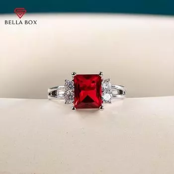 Bella Box Square Blue Red Series Stone Women Ring Простые минималистичные аксессуары на мизинец Элегантные обручальные ювелирные кольца 10 чёрный