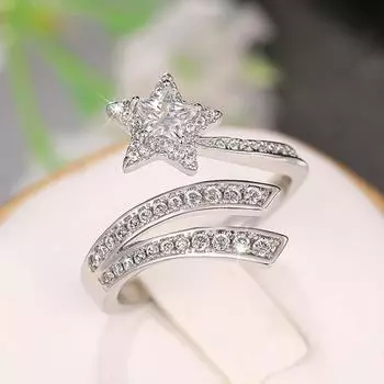 BELLA BOX Супер Фея Дизайн Кольцо с пятиконечной звездой Двойная обертка Обручальное кольцо со звездами Солнца и Луны Adjustable Opening платиновый