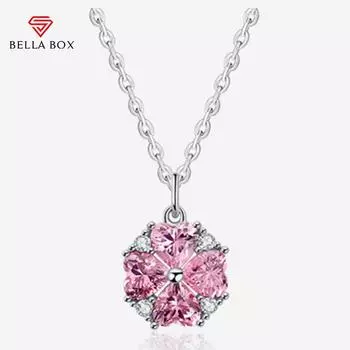 Bella Box Sweet Fashion Розовое сердце в форме вишни Love Clover Серебряная подвеска Версия Темпераментное ожерелье Изящные ювелирные изделия Новые модные розовый/белый