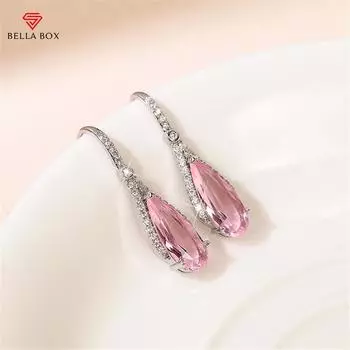 BELLA BOX сверкающие циркониевые серьги серебряного цвета, роскошные инкрустации розового цвета с цирконием, темпераментные женские серьги, вечерние модные украшения красный