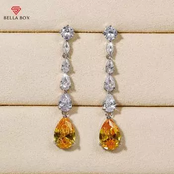 BELLA BOX сверкающие желтые висячие серьги с цирконием в виде капель воды для женщин, эстетические женские аксессуары для ушей, помолвочные свадебные трендовые ювелирные изделия