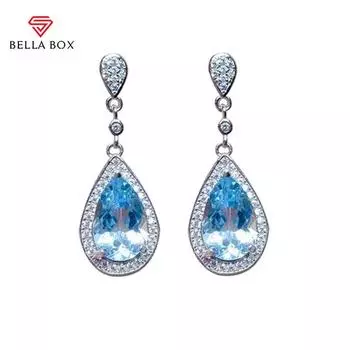 BELLA BOX темпераментные украшения, длинные серьги с голубым цирконом, женские ювелирные украшения морской синий
