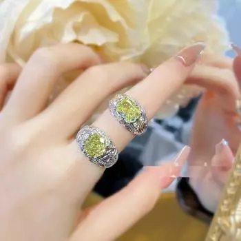 BELLA BOX Толстый длинный квадратный ограненный ледяной цветок с цирконием зеленого цвета, регулируемое кольцо, подходит для женщин, повседневных модных ювелирных изделий для вечеринок Adjustable Opening